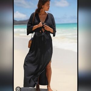 Free People FP Beach Black Maxi Dress Medium Tie Front